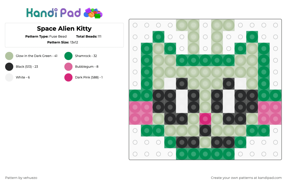 Space Alien Kitty - Fuse Bead Pattern by vehuezo on Kandi Pad - beige,green