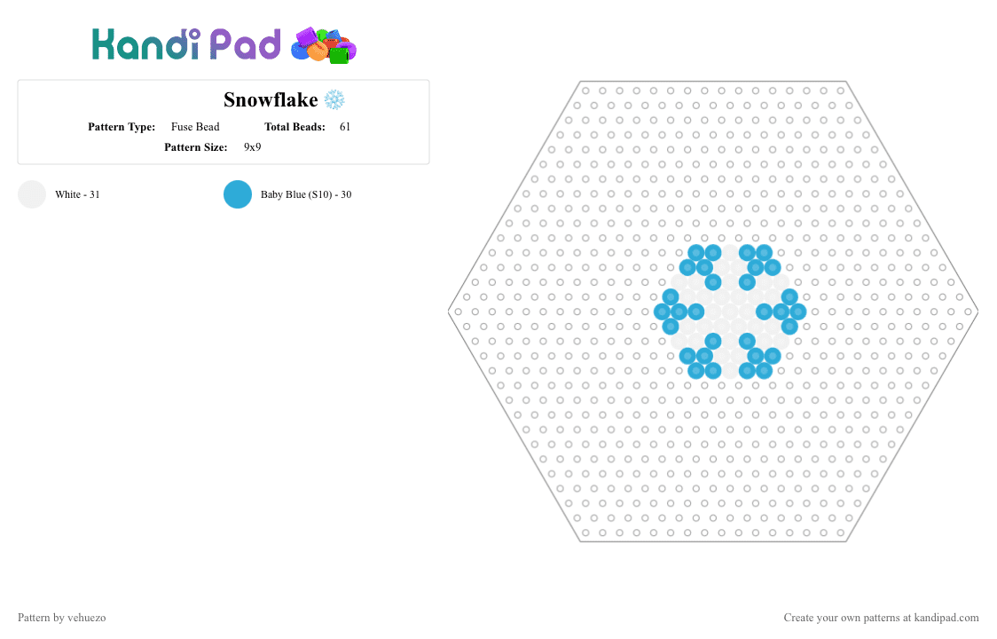 Snowflake ❄️ - Fuse Bead Pattern by vehuezo on Kandi Pad - light blue, white