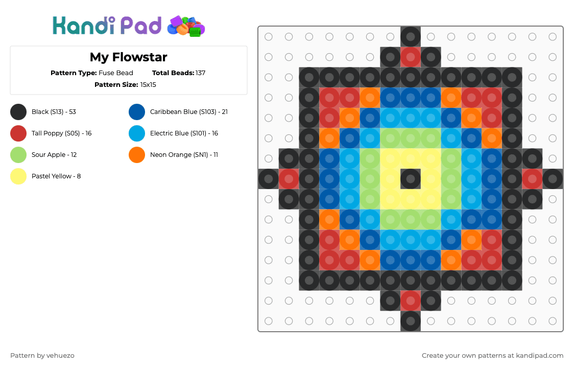My mini Flowstar - Fuse Bead Pattern by vehuezo on Kandi Pad - red,blue,light blue