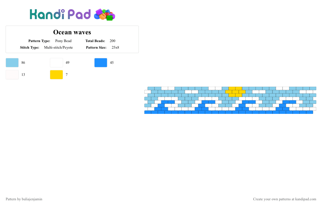 Ocean waves - Pony Bead Pattern by buliajenjamin on Kandi Pad - light blue,waves,beach,ocean