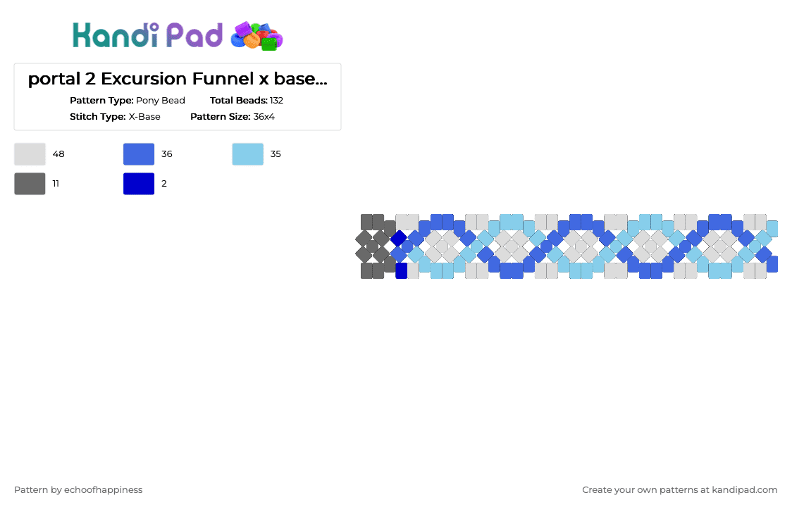 portal 2 Excursion Funnel x base cuff - Pony Bead Pattern by echoofhappiness on Kandi Pad - blue,light blue