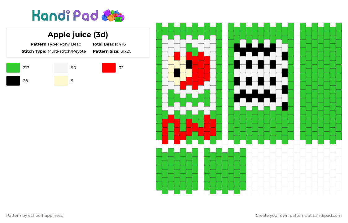 Apple juice (3d) - Pony Bead Pattern by echoofhappiness on Kandi Pad - green