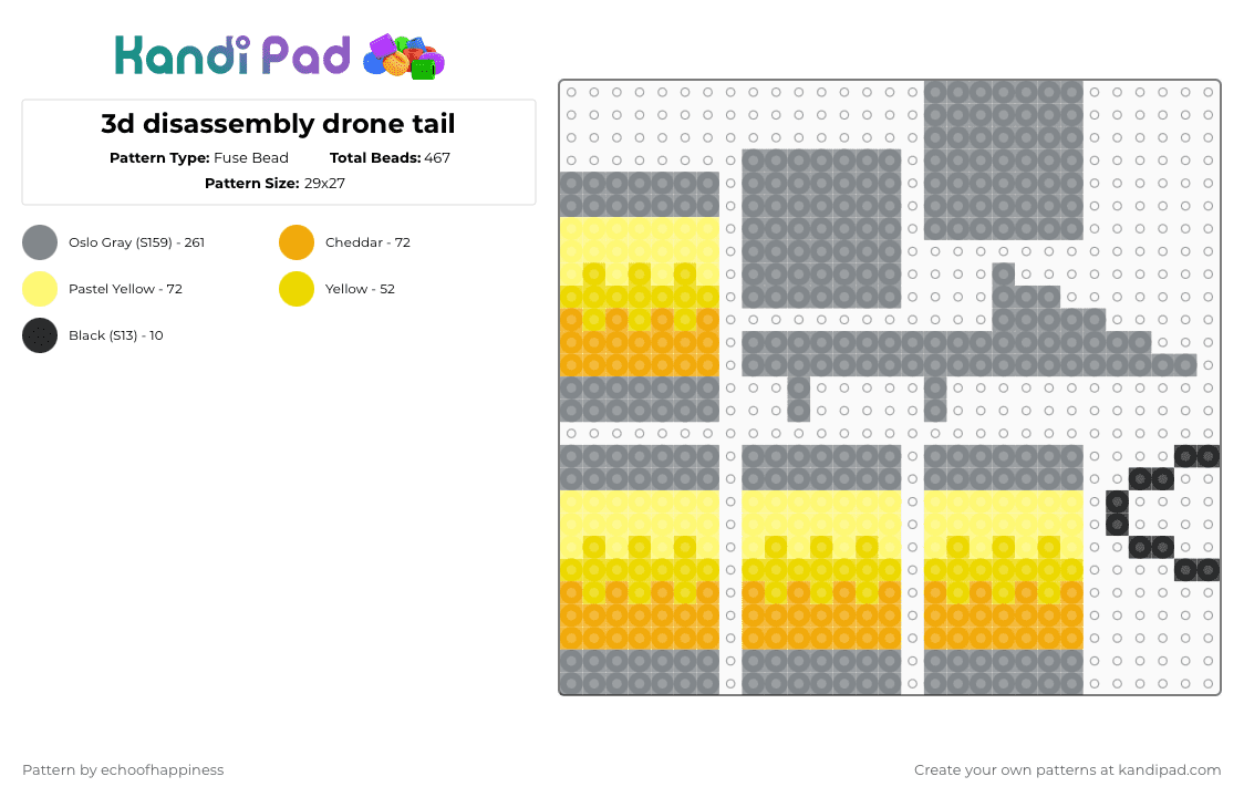 3d disassembly drone tail - Fuse Bead Pattern by echoofhappiness on Kandi Pad - gray