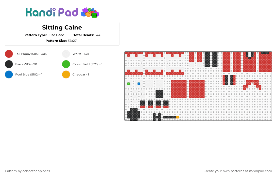 Sitting Caine - Fuse Bead Pattern by echoofhappiness on Kandi Pad - red
