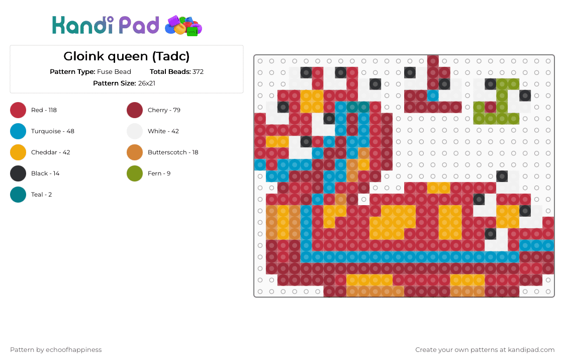Gloink queen (Tadc) - Fuse Bead Pattern by echoofhappiness on Kandi Pad - red,orange,tadc
