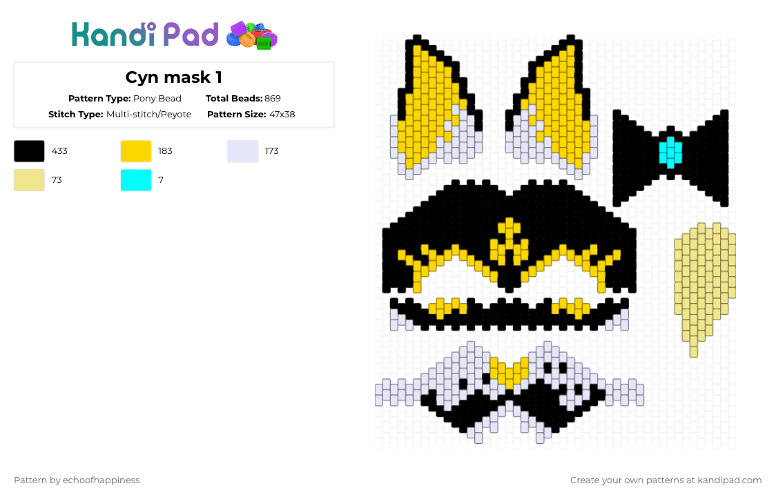 Cyn mask 1 - Pony Bead Pattern by echoofhappiness on Kandi Pad - yellow