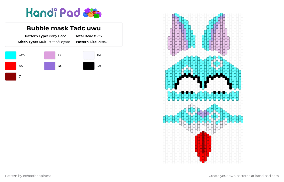 Bubble mask Tadc uwu - Pony Bead Pattern by echoofhappiness on Kandi Pad - light blue