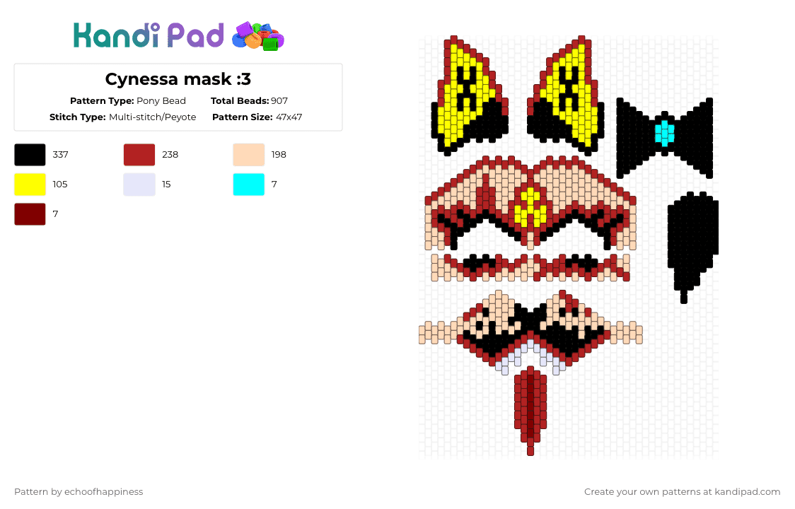 Cynessa mask :3 - Pony Bead Pattern by echoofhappiness on Kandi Pad - red,beige,yellow