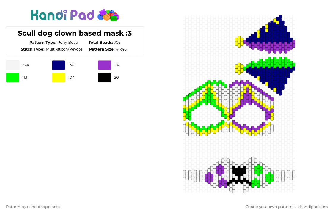 Scull dog clown based mask :3 - Pony Bead Pattern by echoofhappiness on Kandi Pad - purple