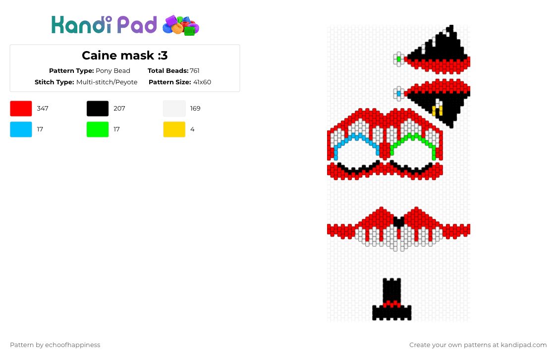 Caine mask :3 - Pony Bead Pattern by echoofhappiness on Kandi Pad - red