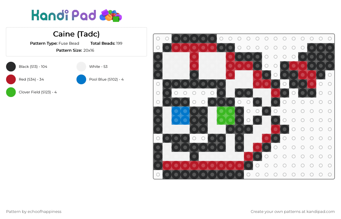 Caine (Tadc) - Fuse Bead Pattern by echoofhappiness on Kandi Pad - black,white,red
