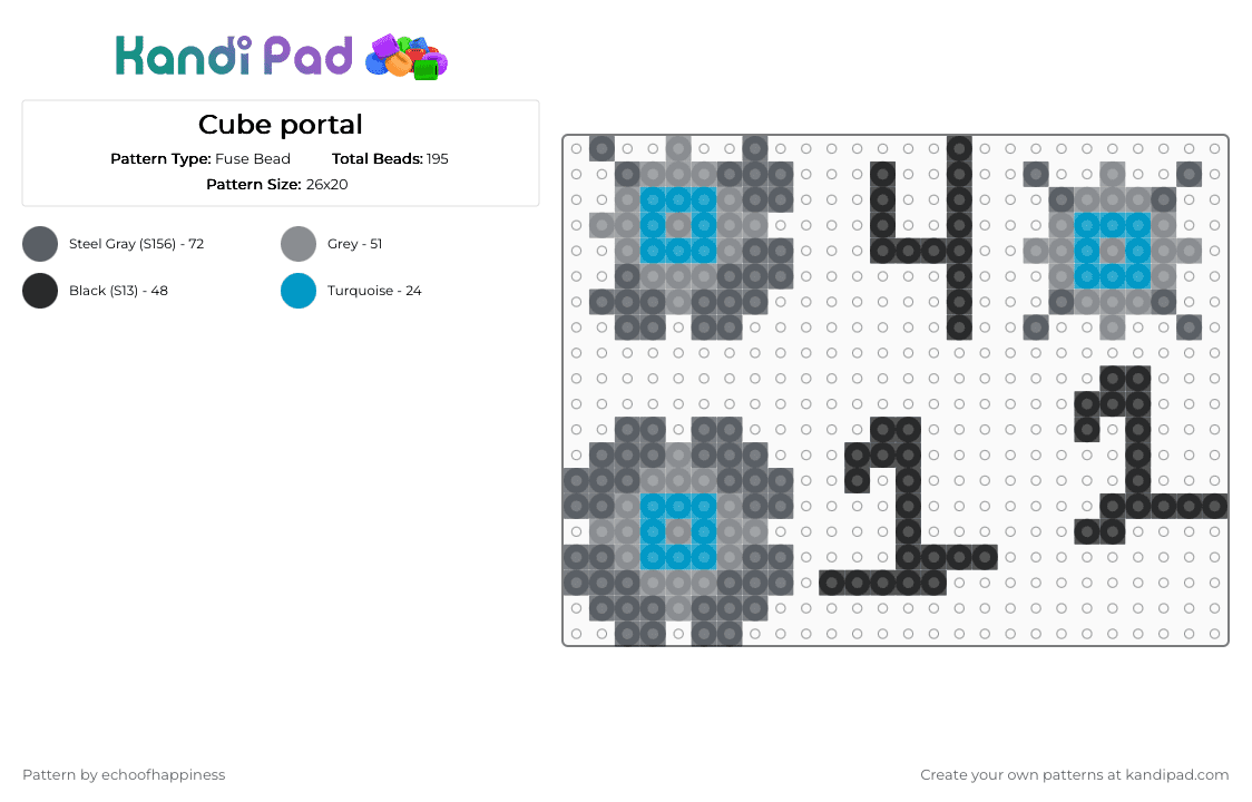 Cube portal - Fuse Bead Pattern by echoofhappiness on Kandi Pad - gray