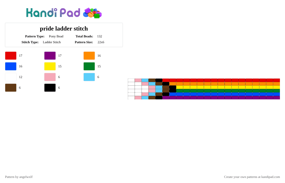 pride ladder stitch - Pony Bead Pattern by angelwxlf on Kandi Pad - pink,orange,green,colorful