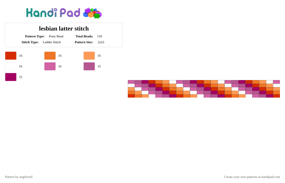lesbian latter stitch - Pony Bead Pattern by angelwxlf on Kandi Pad - orange,pink