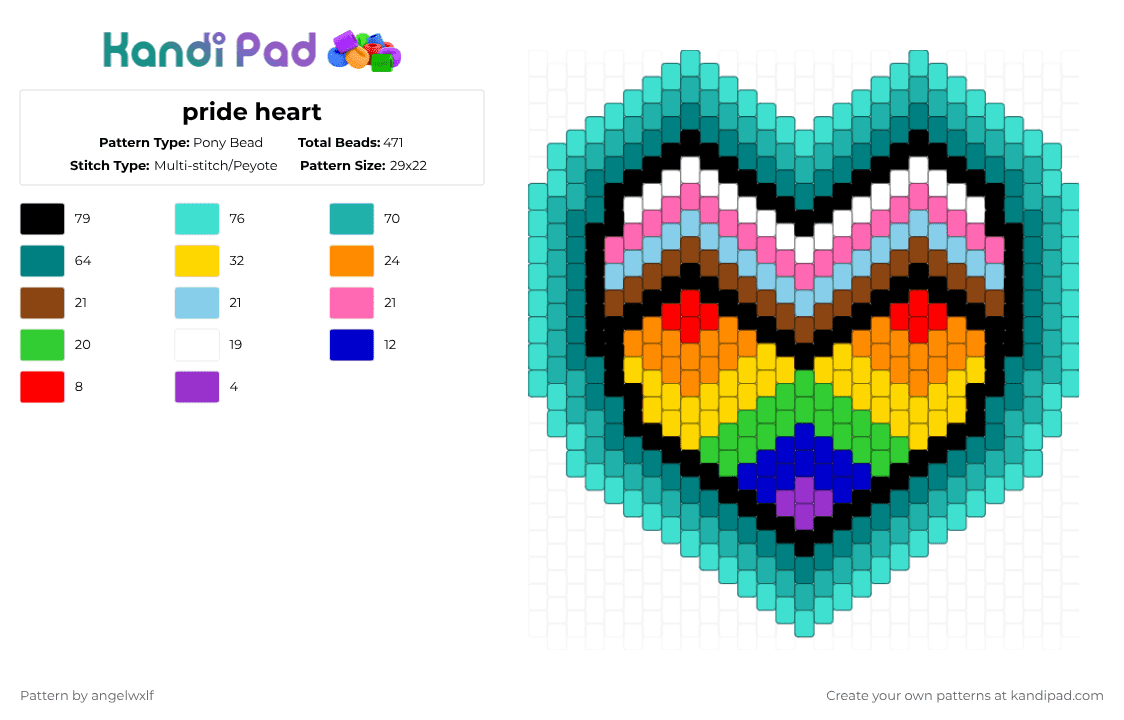 pride heart - Pony Bead Pattern by angelwxlf on Kandi Pad - light blue,teal,pride,lgbtq,heart