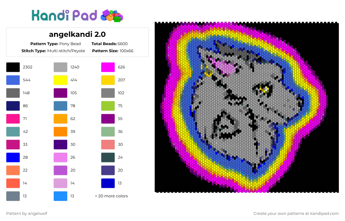 angelkandi 2.0 - Pony Bead Pattern by angelwxlf on Kandi Pad - pink,yellow,blue,beige