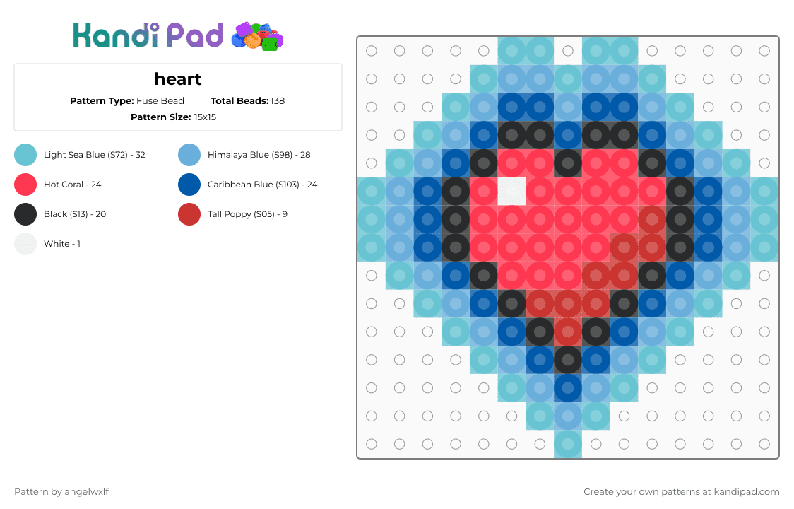 heart - Fuse Bead Pattern by angelwxlf on Kandi Pad - light blue