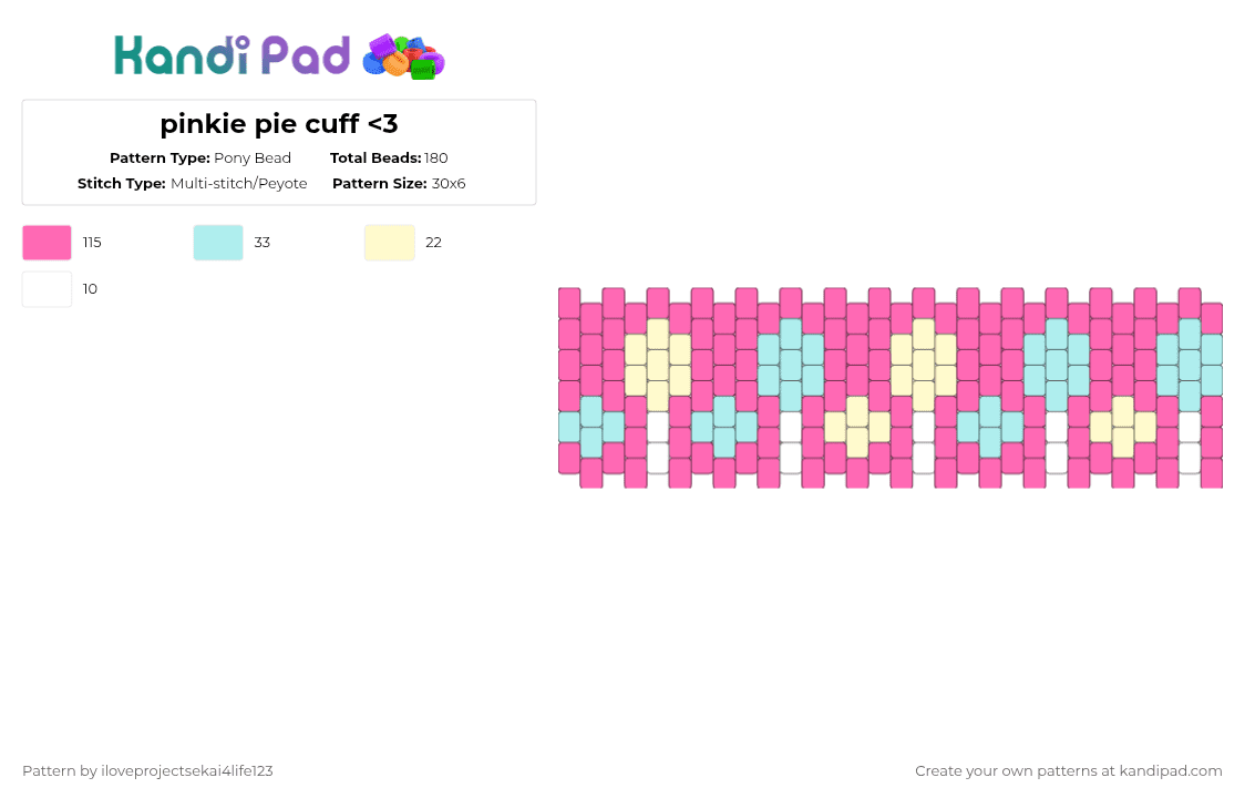 pinkie pie cuff - Pony Bead Pattern by iloveprojectsekai4life123 on Kandi Pad - pink