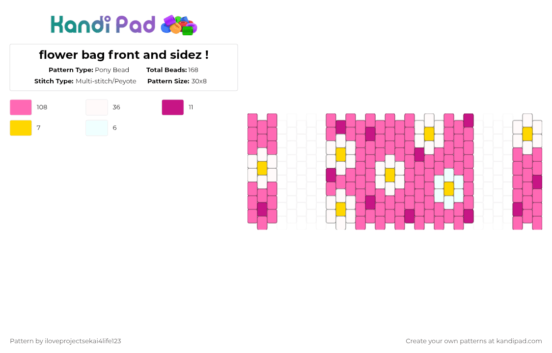flower bag front and sidez ! - Pony Bead Pattern by iloveprojectsekai4life123 on Kandi Pad - pink