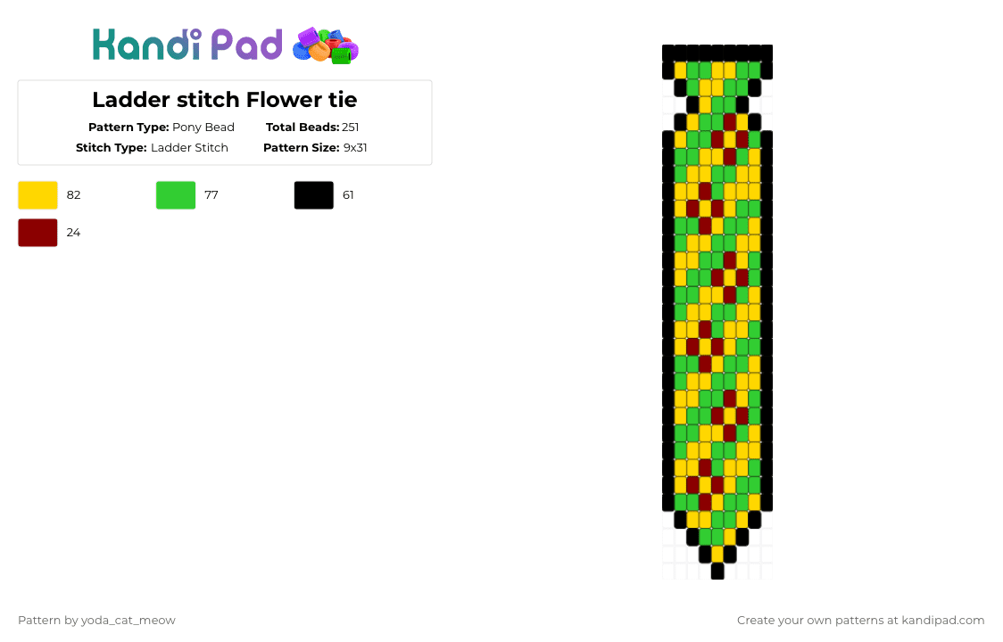 Ladder stitch Flower tie - Pony Bead Pattern by yoda_cat_meow on Kandi Pad - yellow,green,flowers,tie,ladder,fun,plants,nature
