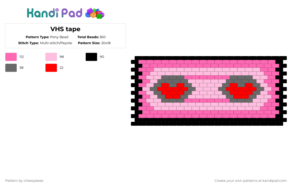 VHS tape - Pony Bead Pattern by cheesybees on Kandi Pad - pink