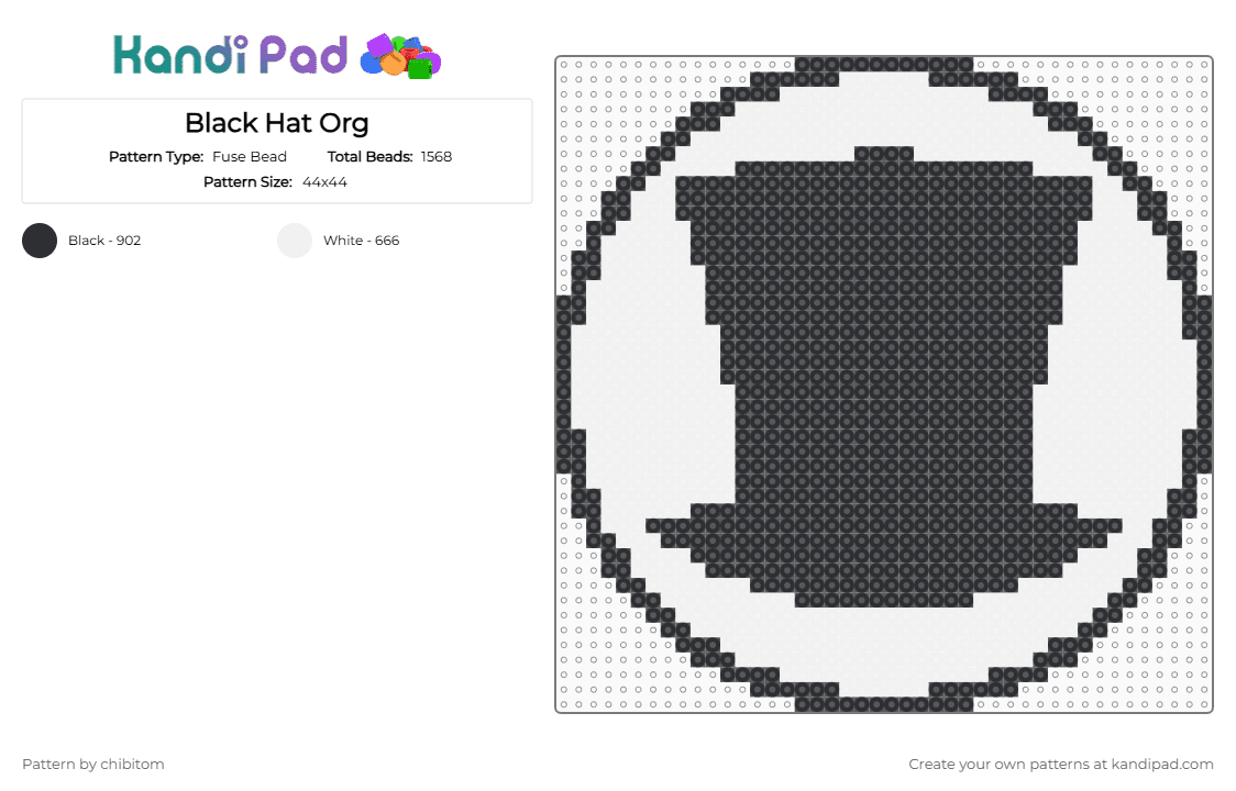 Black Hat Org - Fuse Bead Pattern by chibitom on Kandi Pad - black,white,villainous,villainos,cartoon network
