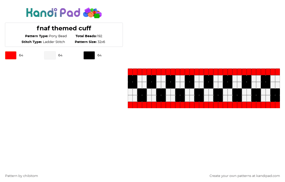 fnaf themed cuff - Pony Bead Pattern by chibitom on Kandi Pad - red,white,fnaf,checkerboard