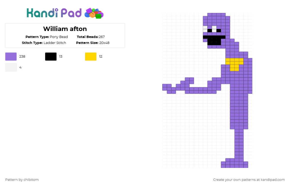 William afton - Pony Bead Pattern by chibitom on Kandi Pad - purple,fnaf