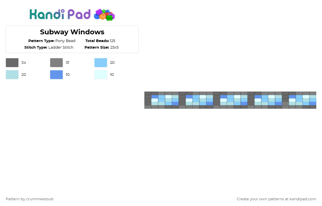Subway Windows - Pony Bead Pattern by crummiestsub on Kandi Pad - gray,light blue,cotdglossy,blue,grey