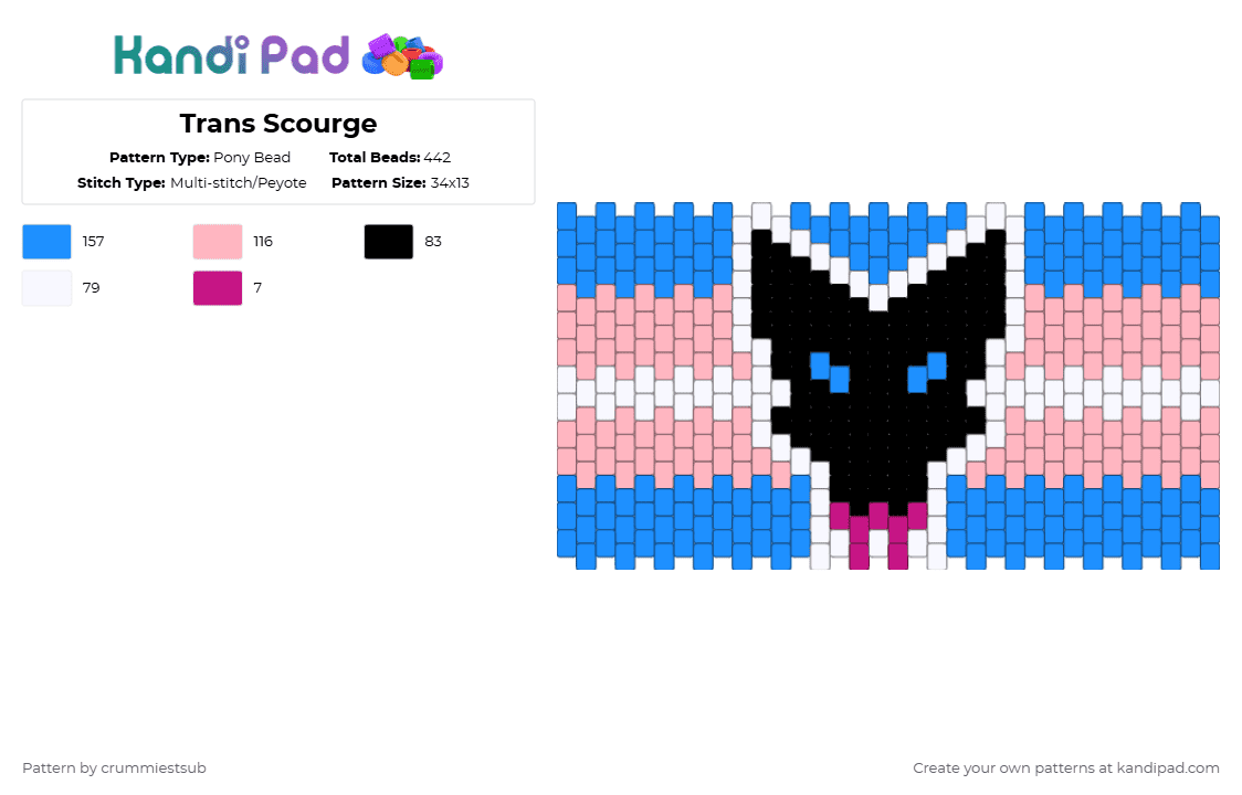 Trans Scourge - Pony Bead Pattern by crummiestsub on Kandi Pad - pink,light blue,cat,warriors,warrior cats,scourge,trans flag,trans