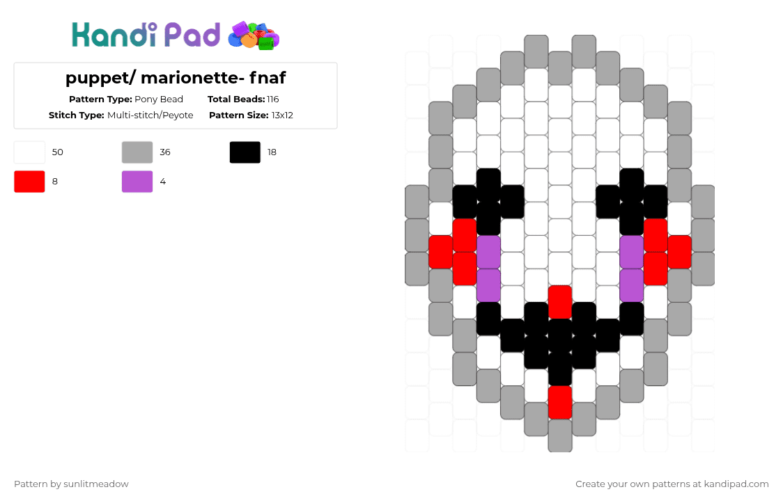 puppet/ marionette- fnaf - Pony Bead Pattern by sunlitmeadow on Kandi Pad - white,beige