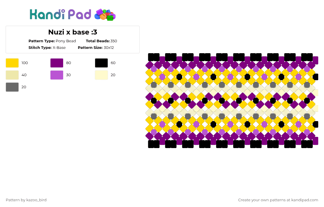 Nuzi x base :3 - Pony Bead Pattern by kazoo_bird on Kandi Pad - pink,yellow,nuzi,n,uzi,murder drones,md,zig zag