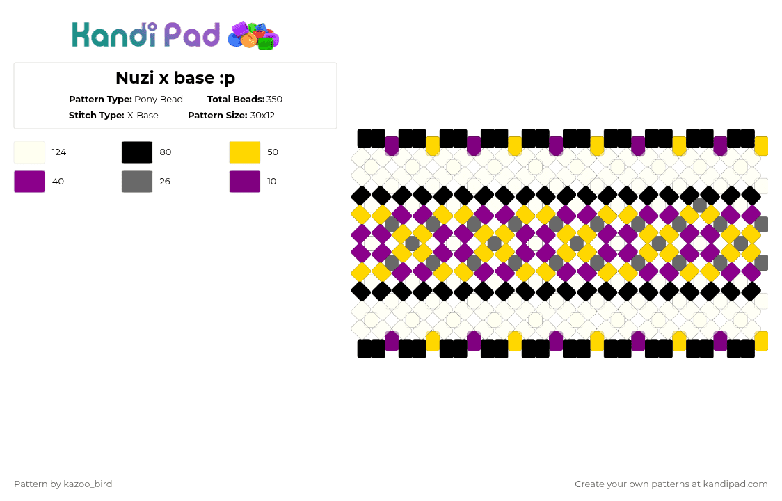 Nuzi x base :p - Pony Bead Pattern by kazoo_bird on Kandi Pad - white,pink,yellow,nuzi,n,uzi,murder drones,glitch,x base