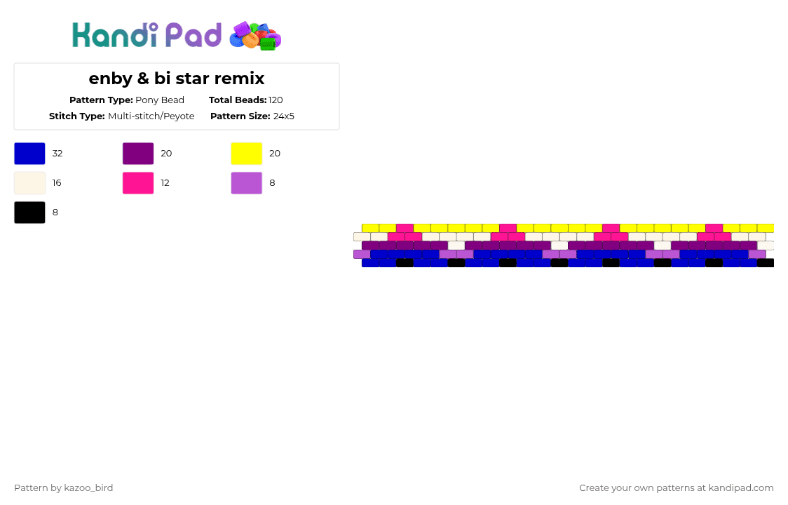 enby & bi star remix - Pony Bead Pattern by kazoo_bird on Kandi Pad - purple,pink