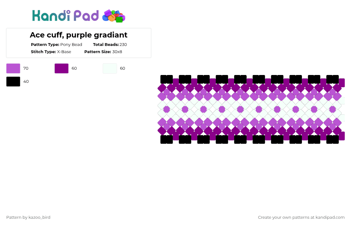 Ace cuff, purple gradiant - Pony Bead Pattern by kazoo_bird on Kandi Pad - pink,white