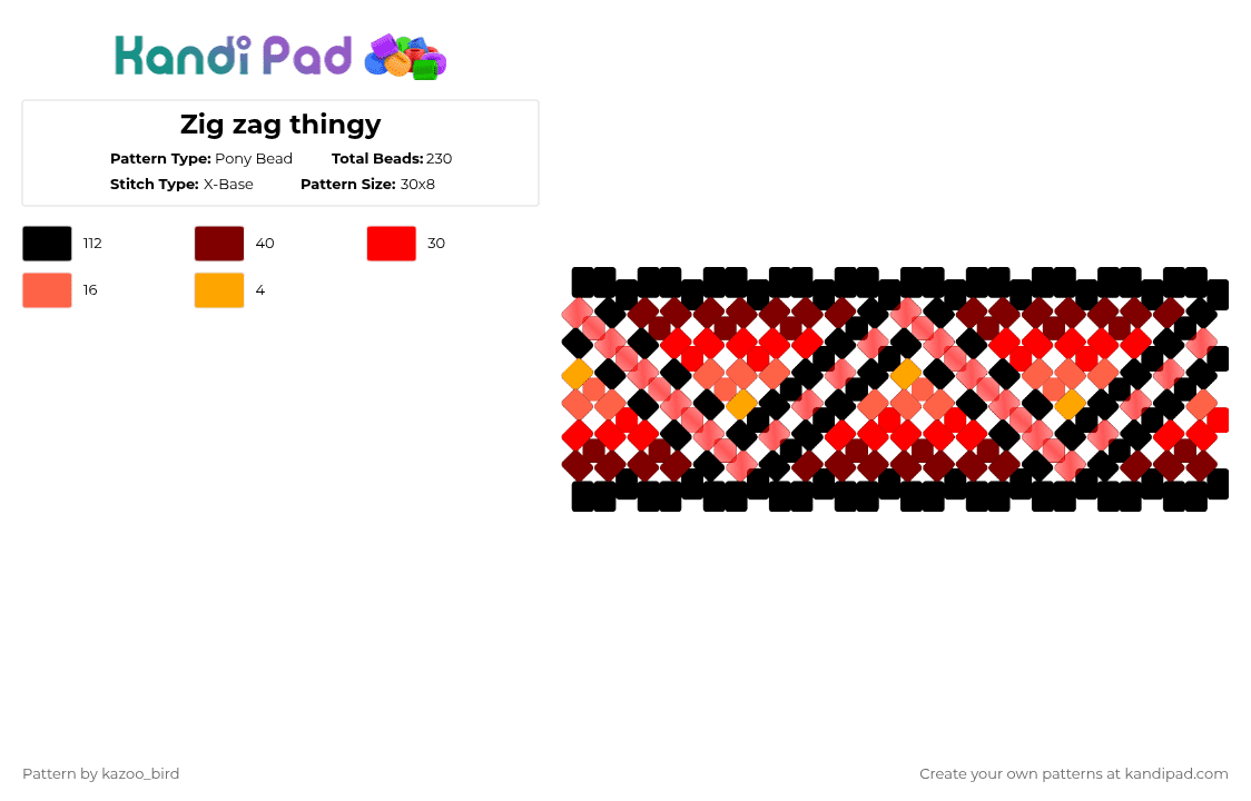 Zig zag thingy - Pony Bead Pattern by kazoo_bird on Kandi Pad - red,brown