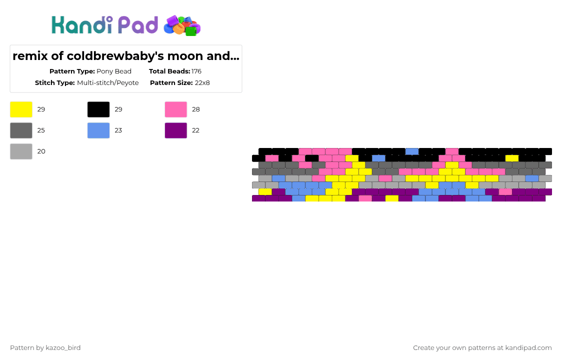 remix of coldbrewbaby\'s moon and star cuff - Pony Bead Pattern by kazoo_bird on Kandi Pad - yellow,pink,remix,coldbrewbaby,pan,ace,pride,gay,panace,moon and stars