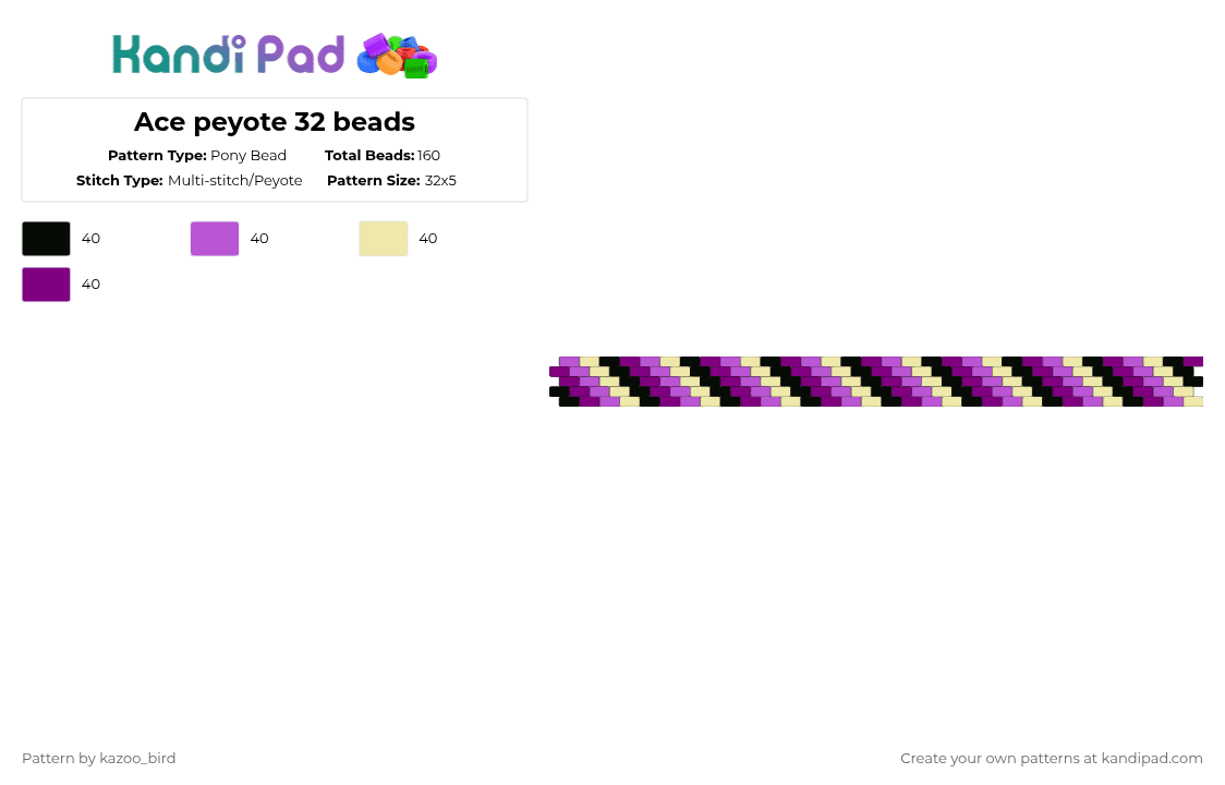 Ace peyote 32 beads - Pony Bead Pattern by kazoo_bird on Kandi Pad - pink,yellow,gay,pride,ace,strip,diagonal,diagonal stripe