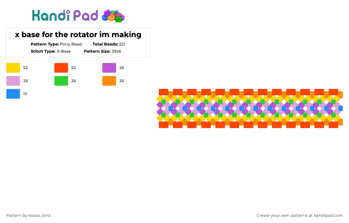 x base for the rotator im making - Pony Bead Pattern by kazoo_bird on Kandi Pad - pink,yellow,red,gay,rainbow