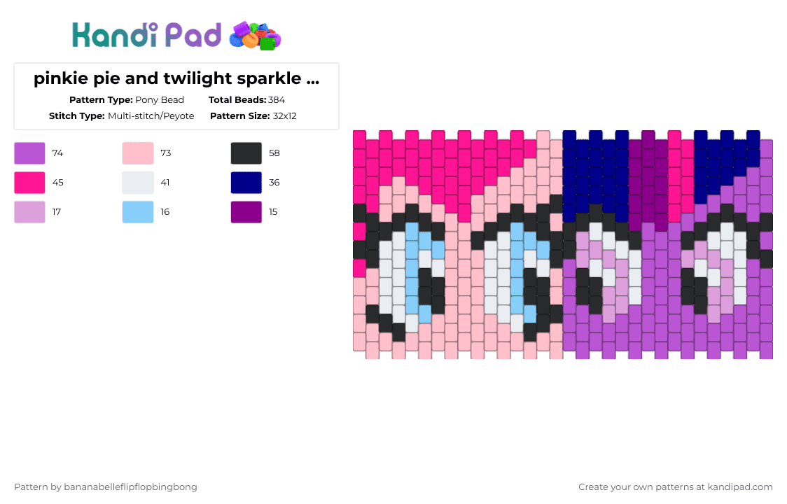 pinkie pie and twilight sparkle | remix of miska\'s pattern - Pony Bead Pattern by bananabelleflipflopbingbong on Kandi Pad - pink
