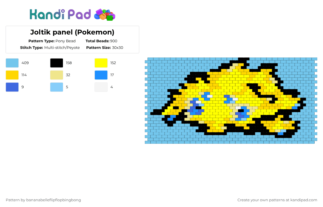 Joltik panel (Pokemon) - Pony Bead Pattern by bananabelleflipflopbingbong on Kandi Pad - yellow,light blue,pokemon,blue,joltik,panel