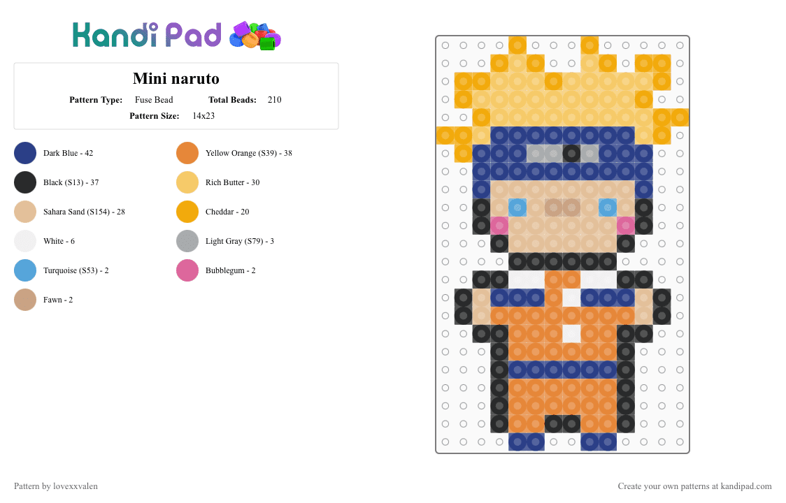 Mini naruto - Fuse Bead Pattern by lovexxvalen on Kandi Pad - beige,blue,orange,yellow,naruto,narusasu,sasunaru