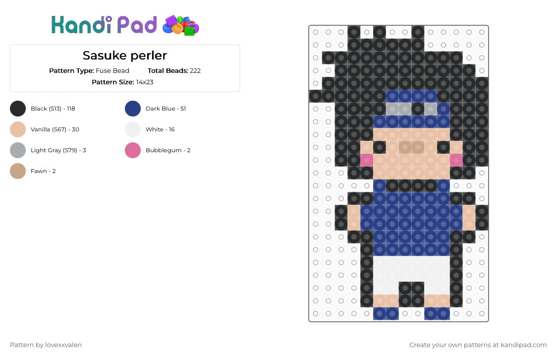 Mini Sasuke - Fuse Bead Pattern by lovexxvalen on Kandi Pad - black,blue,beige,naruto,sasuke,narusasu,sasunaru