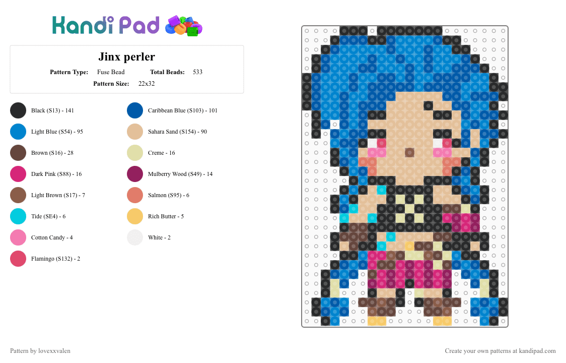 Jinx perler - Fuse Bead Pattern by lovexxvalen on Kandi Pad - beige,blue,jinx,arcane,timebomb,leagueoflegends