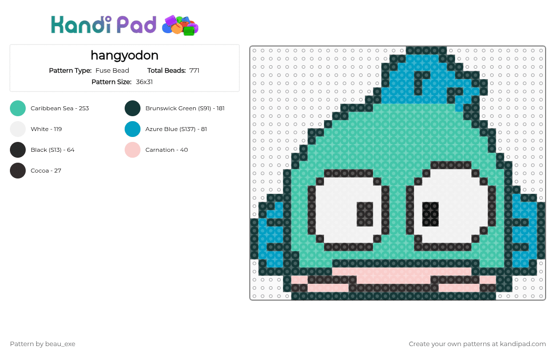 hangyodon - Fuse Bead Pattern by beau_exe on Kandi Pad - teal,cotdfishing,hangyodon,sanrio,cute,harajuku,jfashion,fih
