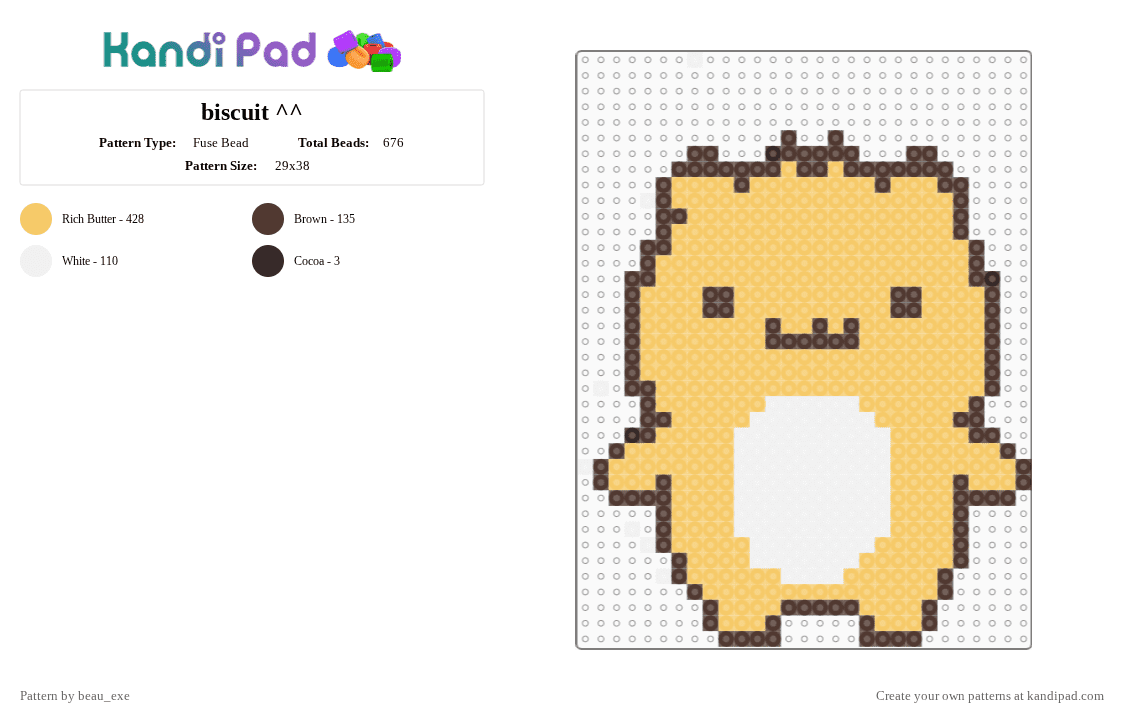 biscuit ^^ - Fuse Bead Pattern by beau_exe on Kandi Pad - yellow,biscuit,sanrio,cute,pompompurin,treat,animal,character