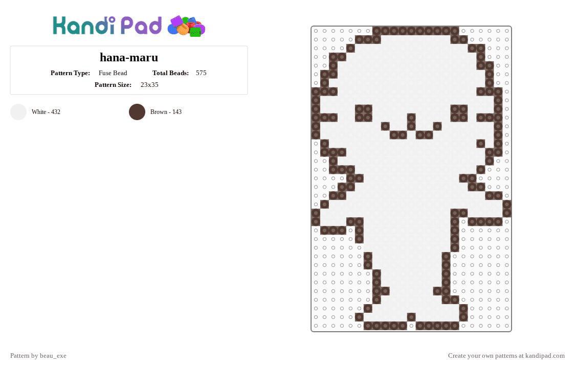 hana-maru - Fuse Bead Pattern by beau_exe on Kandi Pad - white,sanrio,cute,seal,hello kitty,batz maratu,gyuuuu
