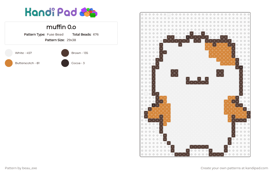 muffin 0.o - Fuse Bead Pattern by beau_exe on Kandi Pad - animal, brown, character, cute, muffin, orange, pompompurin, sanrio, treat, white