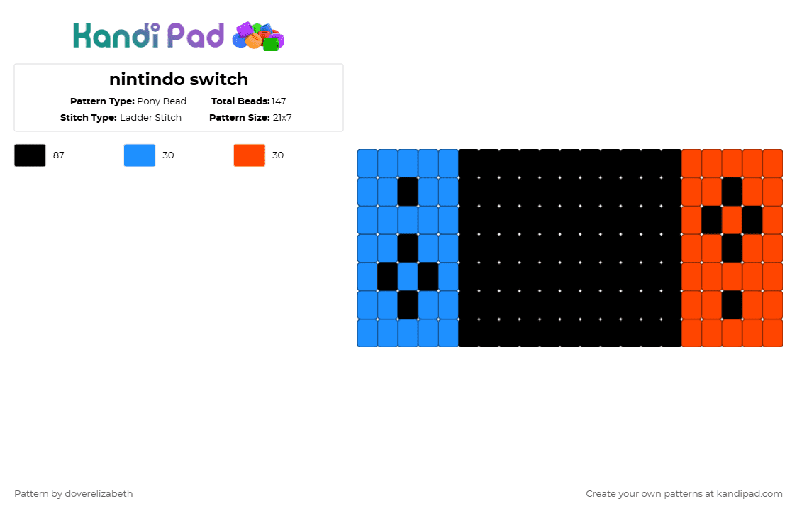 nintindo switch - Pony Bead Pattern by doverelizabeth on Kandi Pad - light blue,red