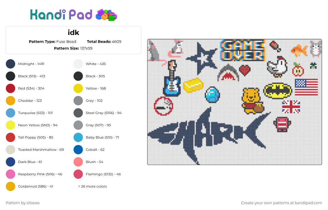 idk - Fuse Bead Pattern by eliseee on Kandi Pad - red,gray,purple,yellow
